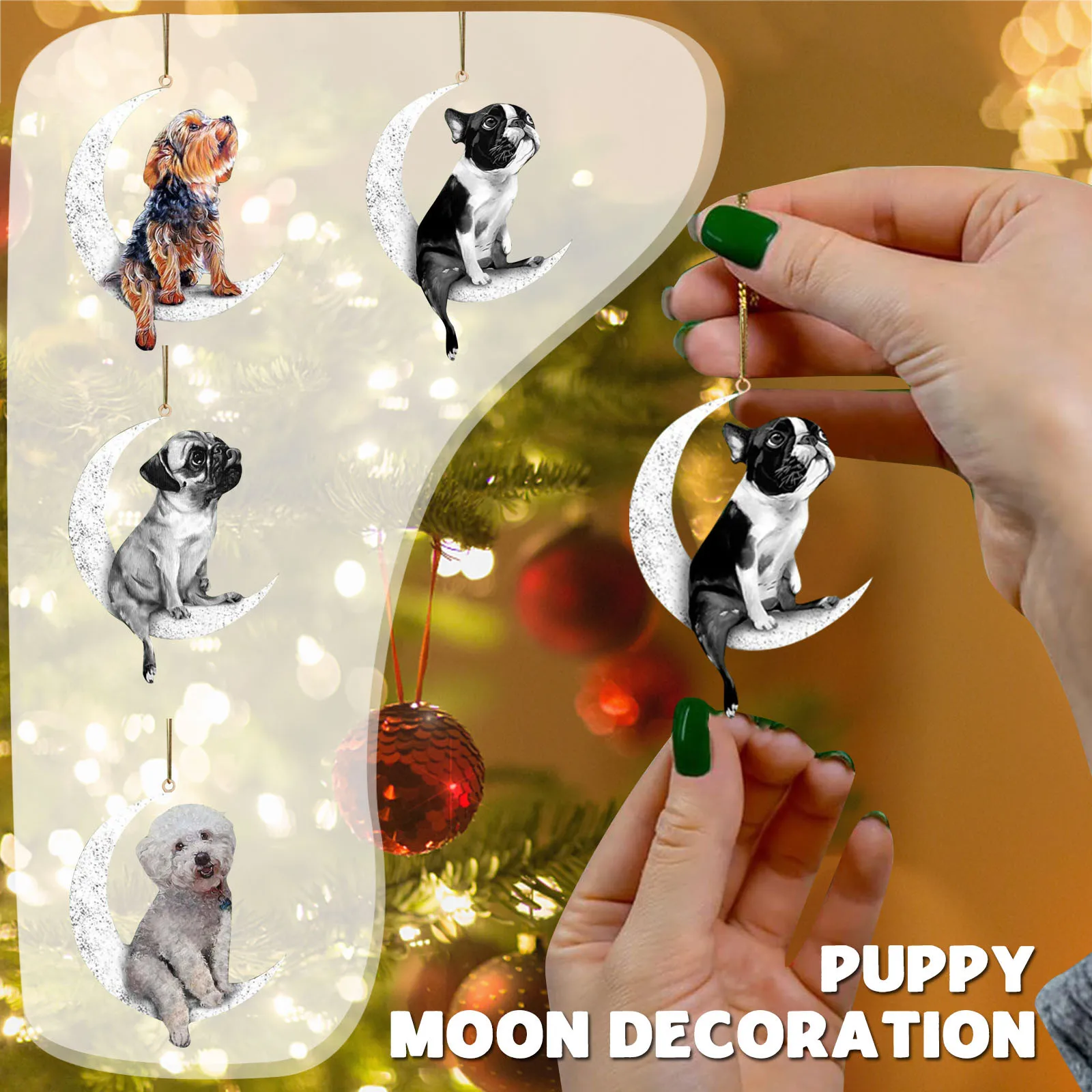 Animal Sitting On The Moon Sitting Creative Christmas The Pendant Decoration Christmas Ornament Balls Hanging Mistletoe Ornament