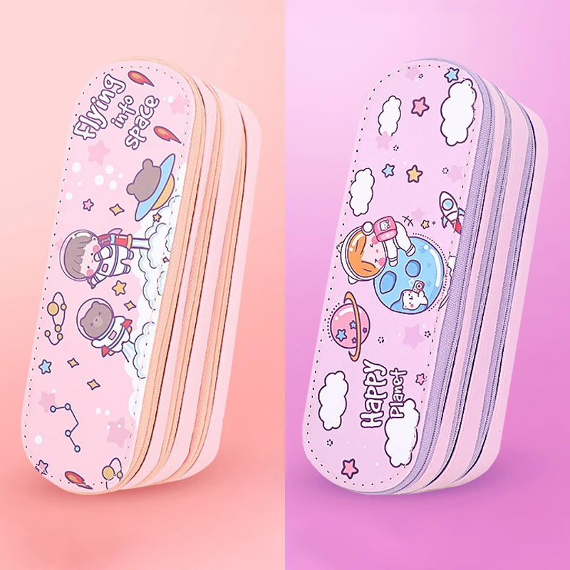 Мультяшный пенал большой емкости, сумка для карандашей, двухслойный пенал, студенческая сумка для хранения канцелярских принадлежностей, простой пенал, подарки