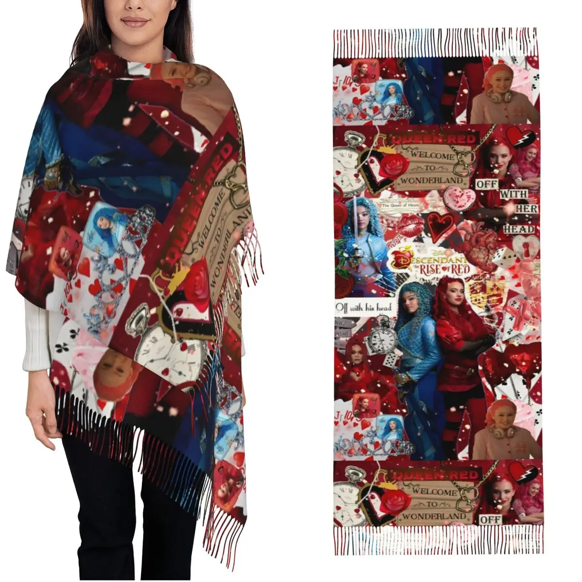 Descendants The Rise Of Red Scarf for Women's Winter Fall Cashmere Shawls and Wrap Chloe Charming Large Scarves with Tassel