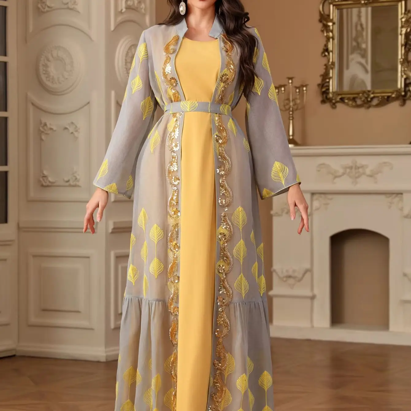 

Eid Abayas Muslim Women Party Dress Jalabiya 2 Piece Set Embroidery Arab Robe Morocco Dubai Abaya Islam Vestidos Kaftan Kebaya