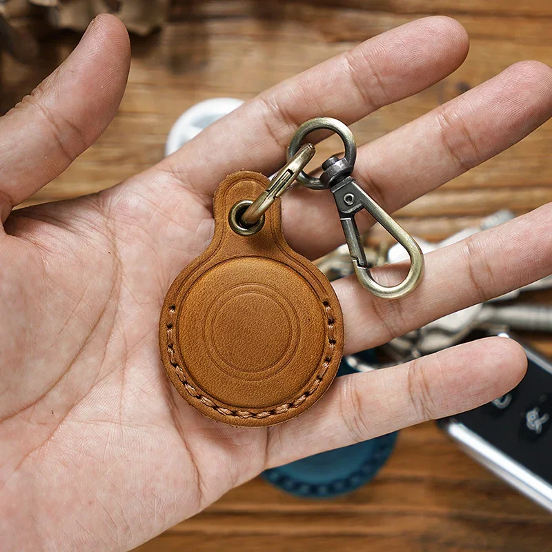 Retro Leather KeyRing For Apple Airtag Locator Tracker Device For Airtag Bracelet Anti-drop Protective Case Keychain Accessories