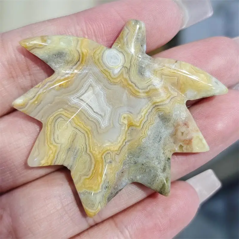 Natural Crazy Agate Dream Amethyst Maple Leaf Carving Crystal Love Healing Fengshui Gemstones HomeDecoration Holiday Gift 2PCS