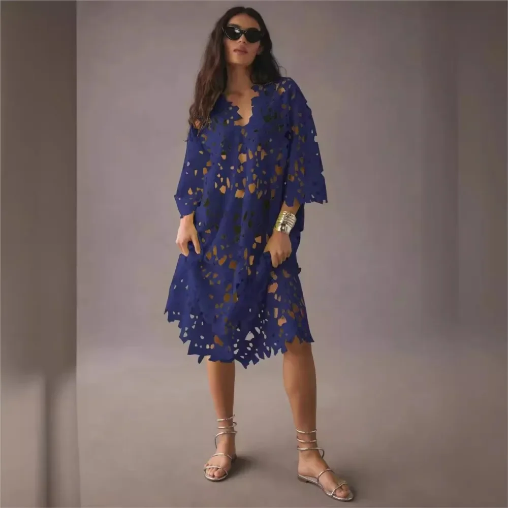 CPSYMYM Abiti grembiule da vacanza al mare da donna sexy vuoti Abito femminile in pizzo allentato casual moda estiva