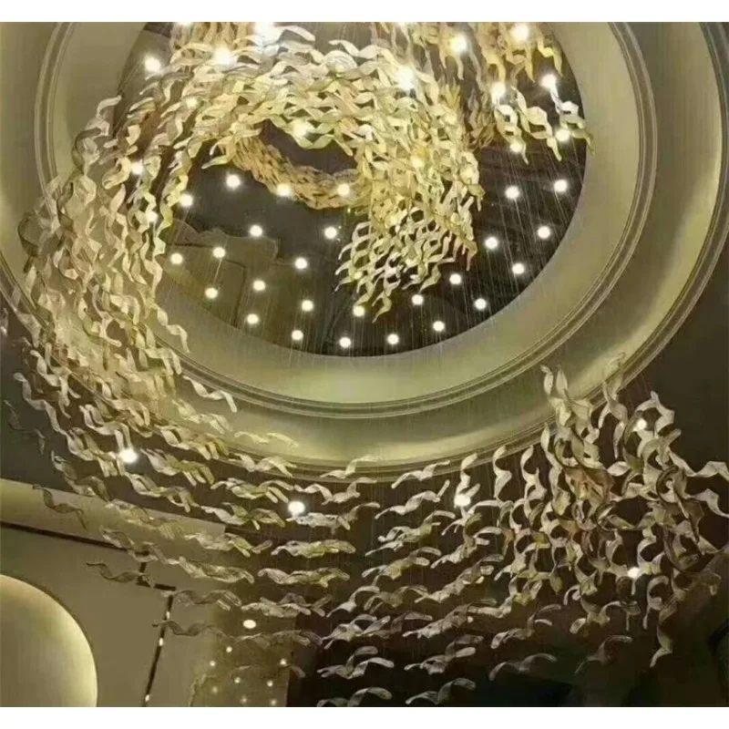 Hotel lobby crystal glass chandelier lounge room leaf-shaped decorative lamp custom engineering lighting fixture