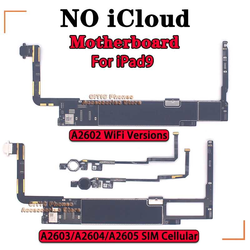Original NO iCloud For IPad9 Logic Board A2602 WIFI Versions A2603 A2604 A2605 3G SIM Cellular Versions Motherboard