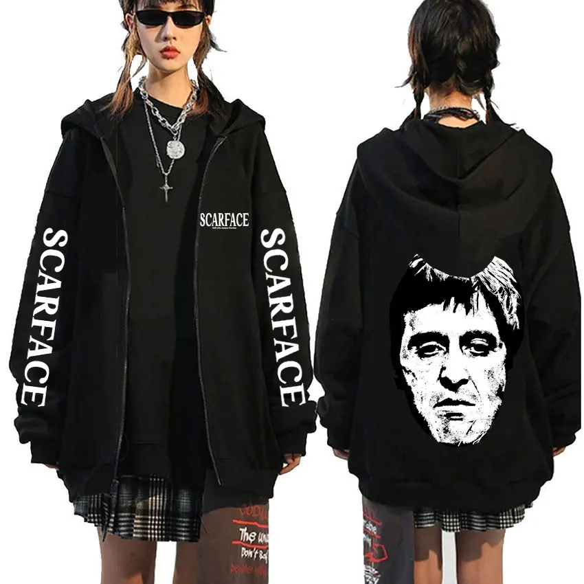 

Classic Movie Scarface Tony Montana Head Zipper Hoodie Al Pacino Men Women Casual Vintage Zip Up Jacket Men's Oversized Hoodies