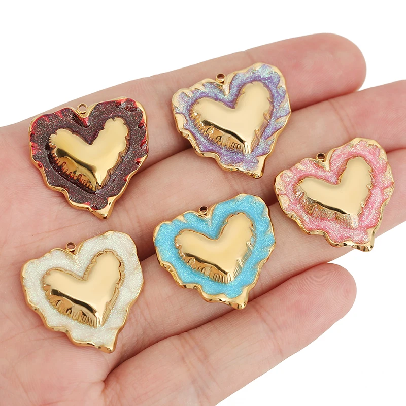 3pcs Stainless Steel Wave Love Heart Charm Enamel Heart Pendant Jewelry Findings Charms for DIY Women Earring Necklace Making view 6