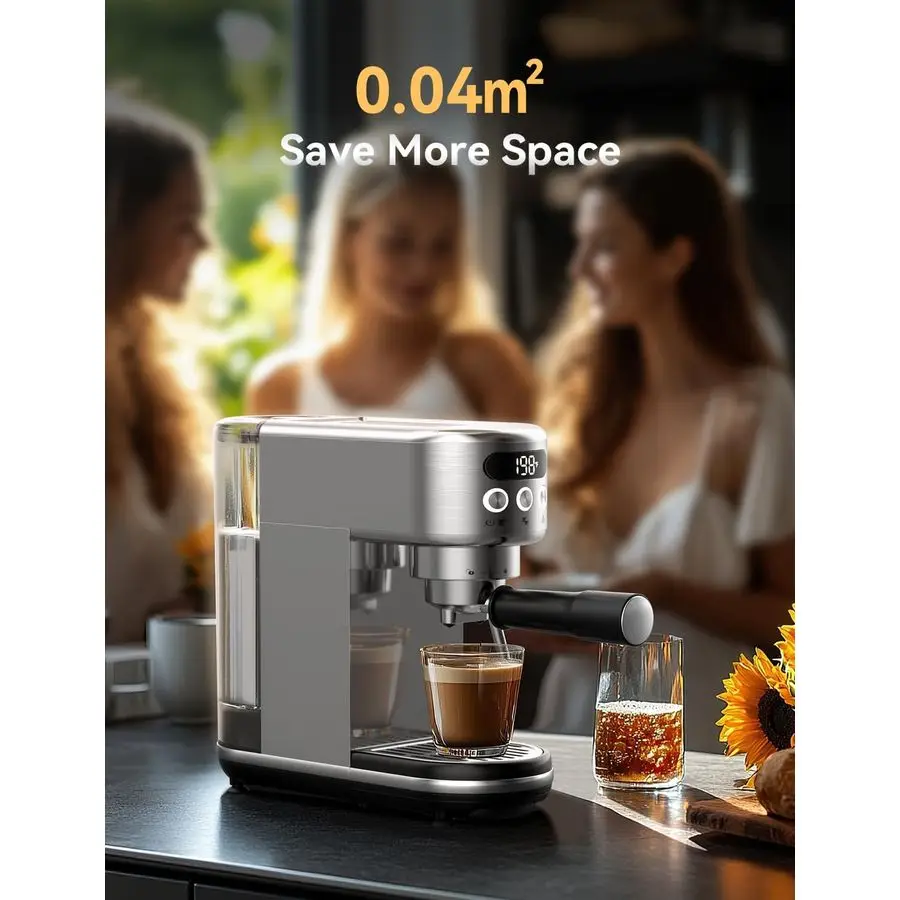 ماكينة اسبريسو 20 بار، ماكينة صنع اسبريسو مدمجة للغاية من الفولاذ المقاوم للصدأ ماكينة قهوة احترافية اسبريسو مع مضخم بخار كهربائي #6