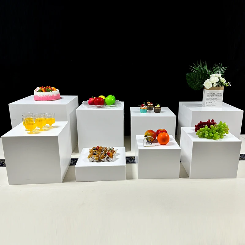 White Buffet Acrylic Riser Cube Display Nesting Risers Lucite Square Food Pedestal Box Display Stand