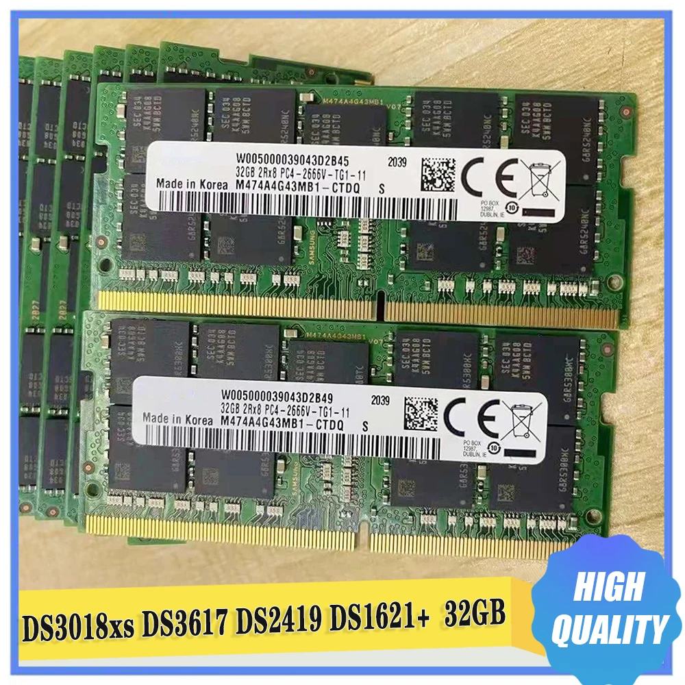 1 Pcs 32GB NAS DS3018xs DS3617 DS2419 DS1621+ 32G DDR4 2666 PC4-2666V 2RX8 ECC UDIMM Storage Memory For Synology