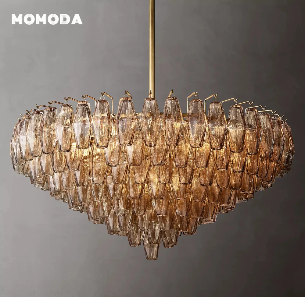 Chiara Smoke Glass Round Chandeliers Modern Retro LED Tiers Pendant Lights Decor Farmhouse Living Room Dining Room Lamps Lustre