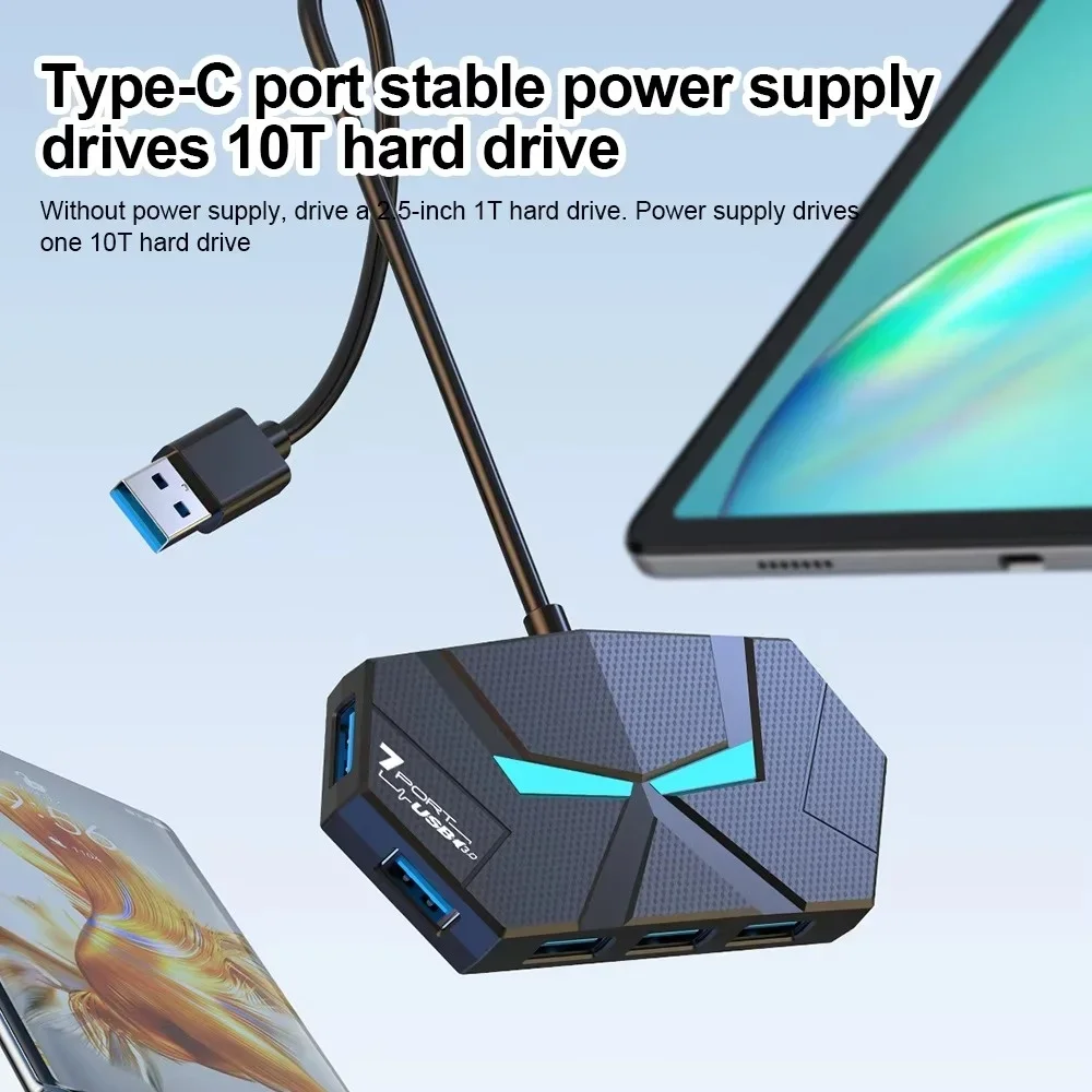 

USB 3.0 HUB 4/7 Ports Type C Docking Station RGB Light 5Gbps High Speed Transmission Splitter Adapter For Laptop Mouse Keyboard