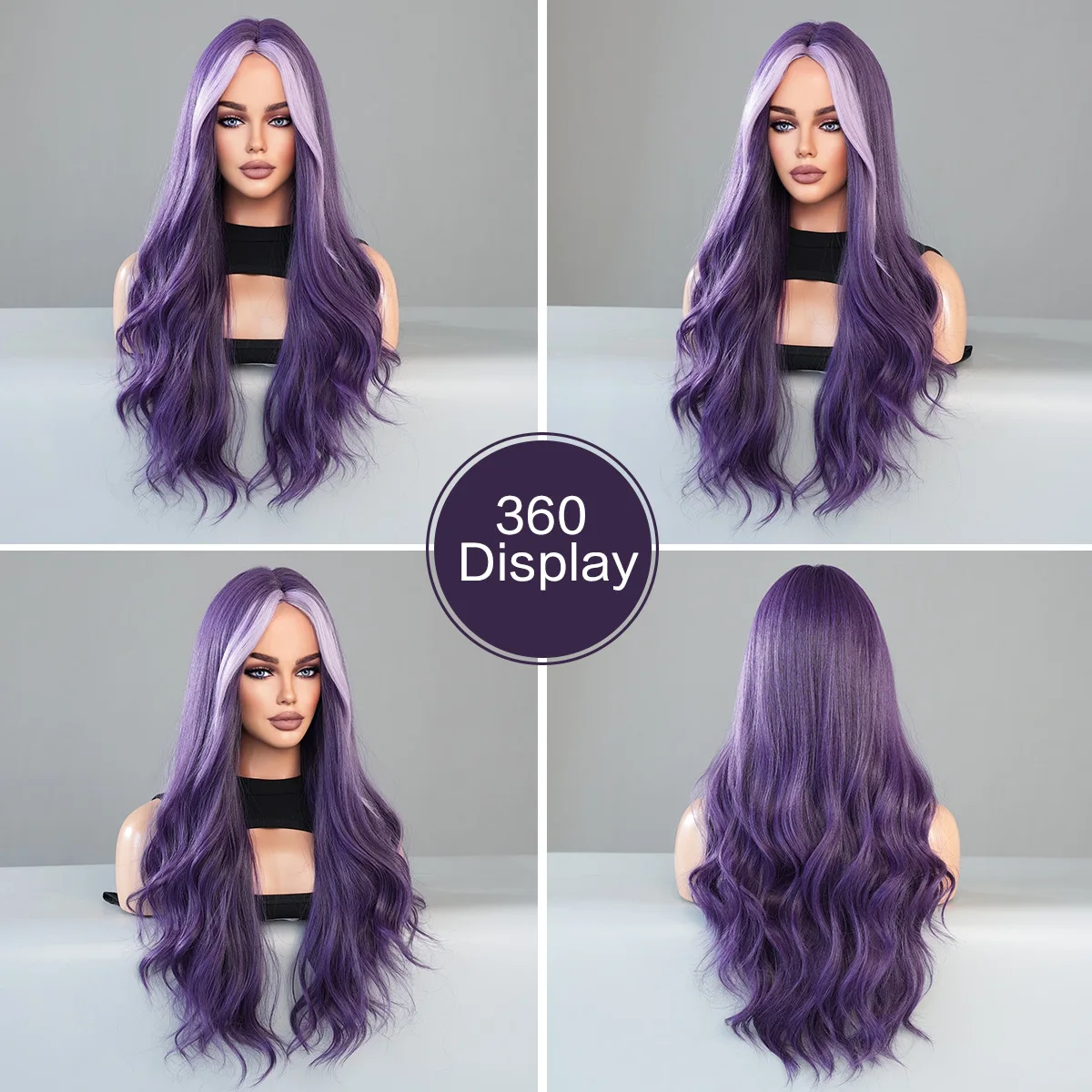 Purple Wig Big Wave Tousled Long Curls Roland Purple Synthetic Wig Full Head Covers  Cosplay Wig Fashion Wigs for Women