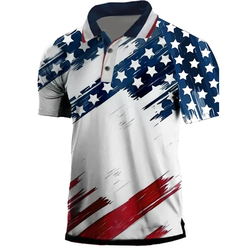 Vintage American Eagle USA Flag Print Polo Shirt For Men Summer Casual Shirts Lapel Short Sleeve Tees Homme Sweatshirt Clothing