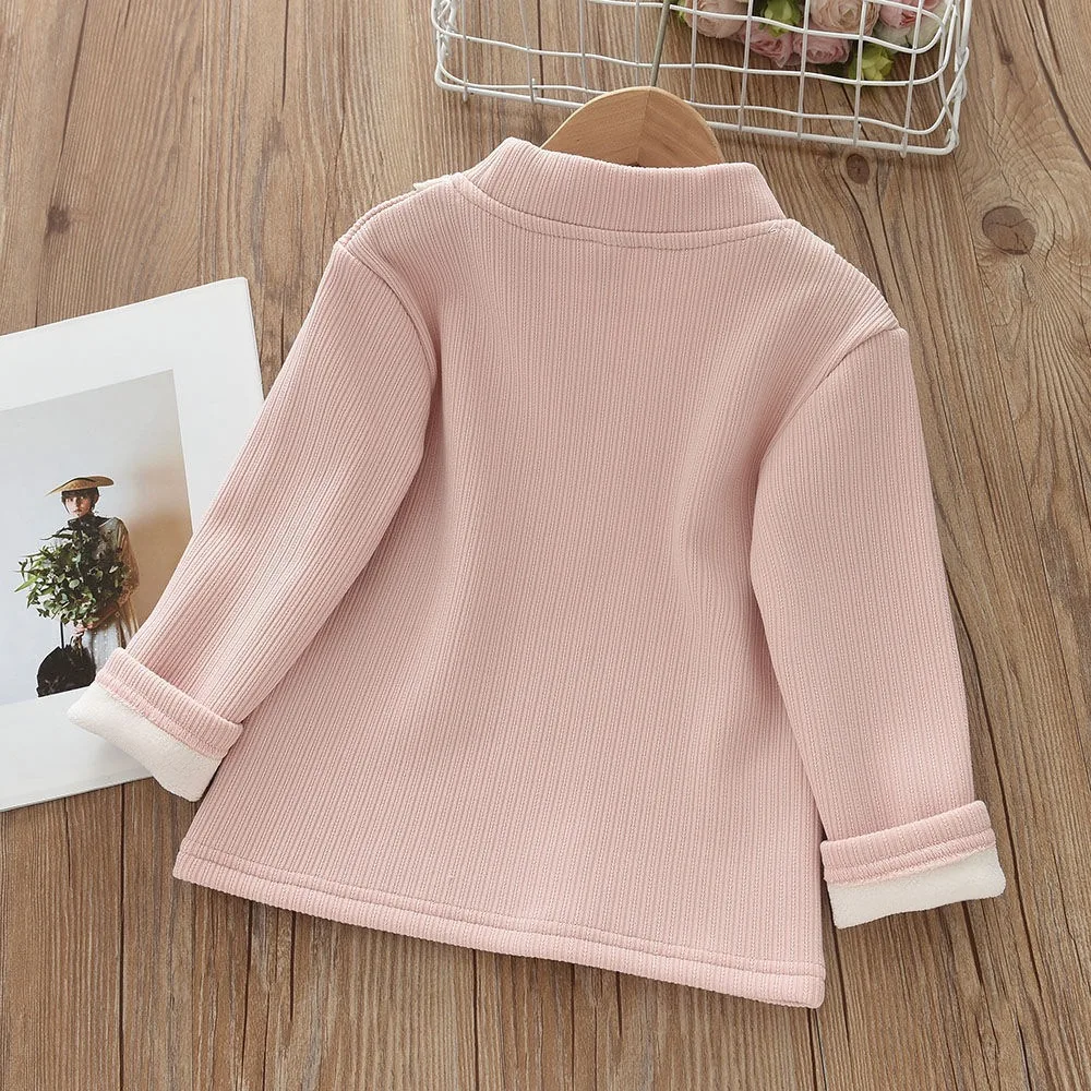 1pcs Children\'s T-Shirts Flower Decoration Velvet warm top Kids Half High Collar Long Sleeve Base Shirt Girls Tshirts Clothes