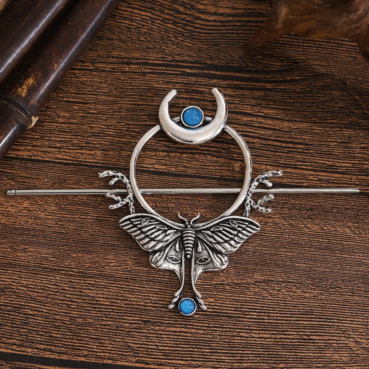 1 قطعة دبوس الشعر خمر الفضة العثة القمر الشرائح الأحجار الكريمة القوطية تصميم ساحر مثالي للأكاديمية المظلمة غامض تحت عنوان بوهو القوطية #3