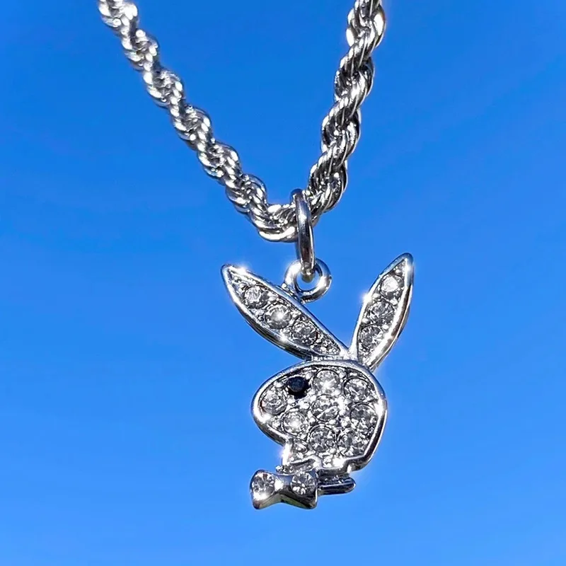 Stainless Steel Rabbit Bunny Necklace For Women Men Cubic Zircon Choker Wholesale