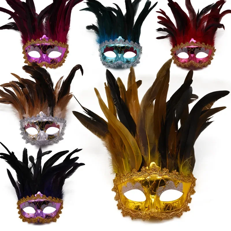 12pcs Women Girls Men Venice Feather Mask  Ball Performance Halloween Birthday Prom Party Favors Wedding Christmas Halloween