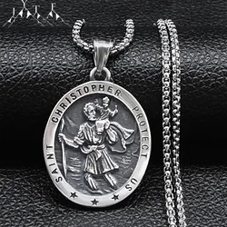 Saint Christopher Protect Us Cross Medal Necklace Stainless Steel Archangel Saints Protection Amulet Necklaces Jewelry NZZ303S05