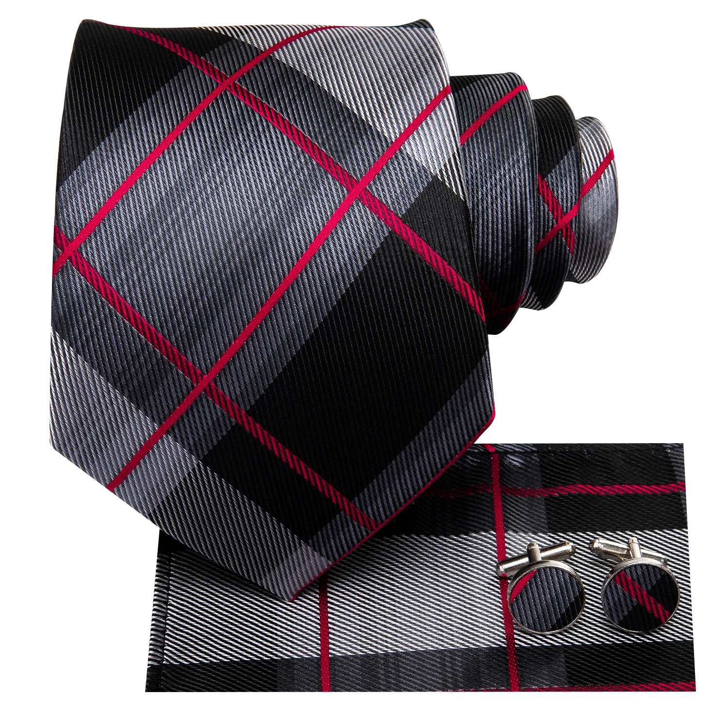 Hi-Tie New Fashion Business Black Plaid 100% Silk Men\'s Tie NeckTie 8.5cm Ties for Men Formal Luxury Wedding Quality Gravata