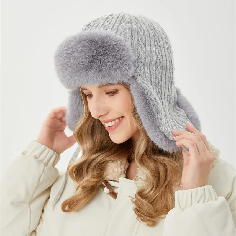 

Women New Winter Faux Rabbit Fur Bomber Hat Ushanka Hats Earflap Ski Snow Russian Caps Warm Trapper Hats Шапки Зимние Меховые