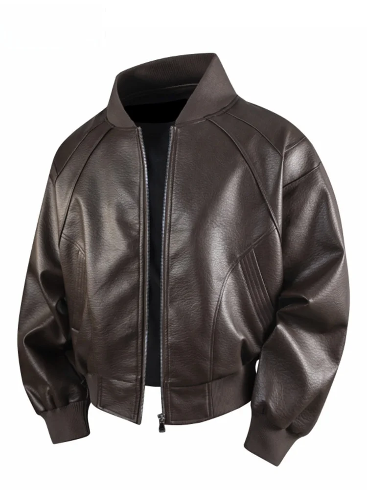 

Wassup Uosne Men's Casual Loose PU Leather Jaet Vintage American Sle Spring Autumn Trendy Brand Windproof Zipper Closure