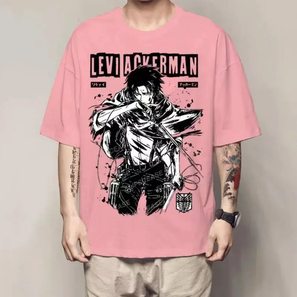 Men Short Sleeve Tees Levi Ackerman Anime T-shirt Attack on Titan Manga Graphic Tee Tops Summer  Men Clothing