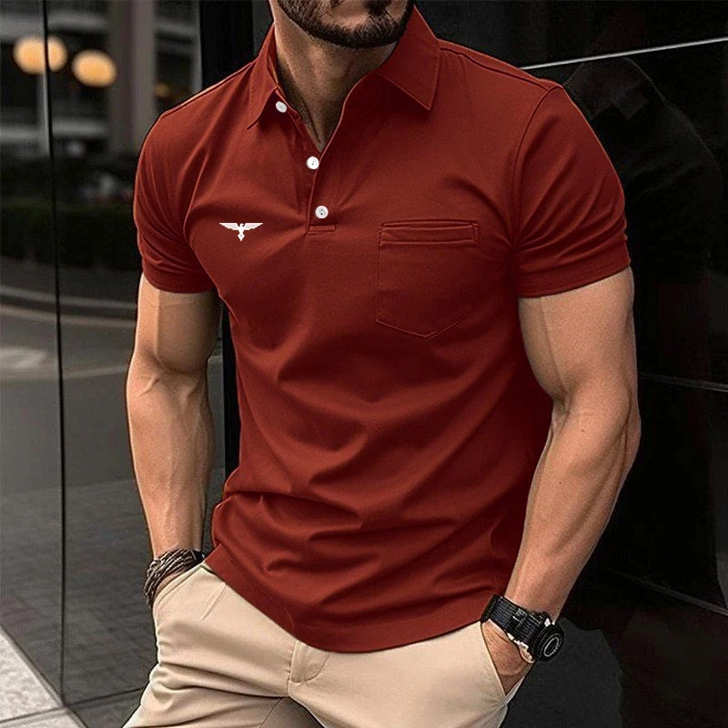 Summer Men Casual Short Sleeve Button Polo Shirt with Pocket image 2
