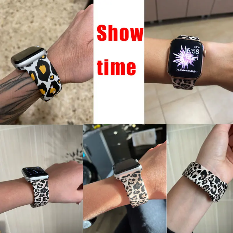 Leopard Strap For Apple Watch Band 45mm 44mm 40mm 38mm 42mm Printing Silicone Belt Bracelet for iWatch Series 7 6 SE 5 4 3 2 1