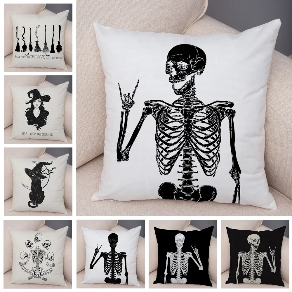 Cartoon Mexico Flower Skull Soft Plush Skeleton Spider Pillow Case Cushion Cover Decor Day Of The Dead Pillowcase for Sofa Home