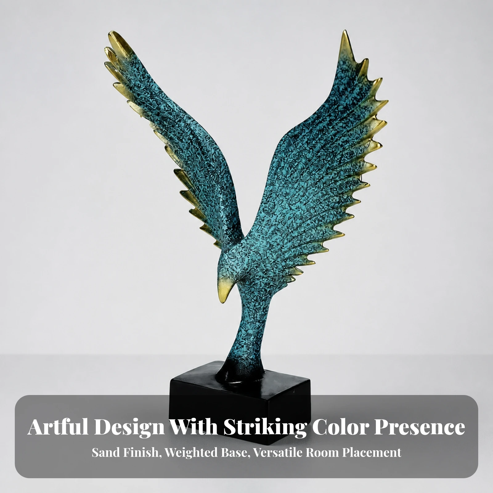Abstract Eagle Sculpture with Rectangular Base Modern Metalized Resin Eagle Statue Gold-Edged Decorative Figurine Sturdy Stable