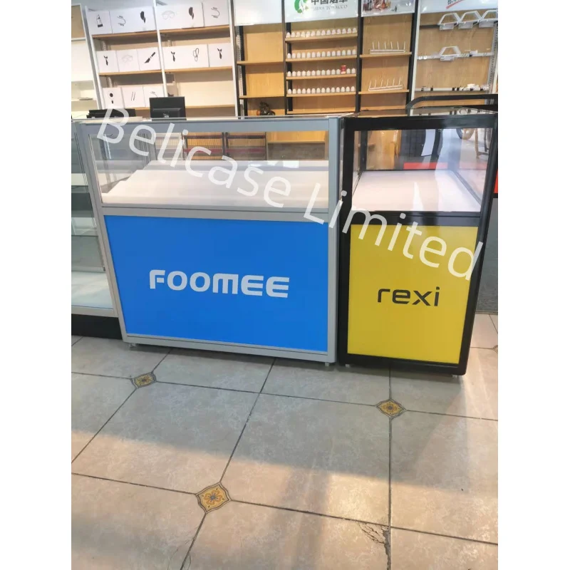 （customized）Shopping Mall Mobile Phone Retail Counter Modern Retail Shop Glass Cabinet Cell Phone Display Showcase with Led Ligh