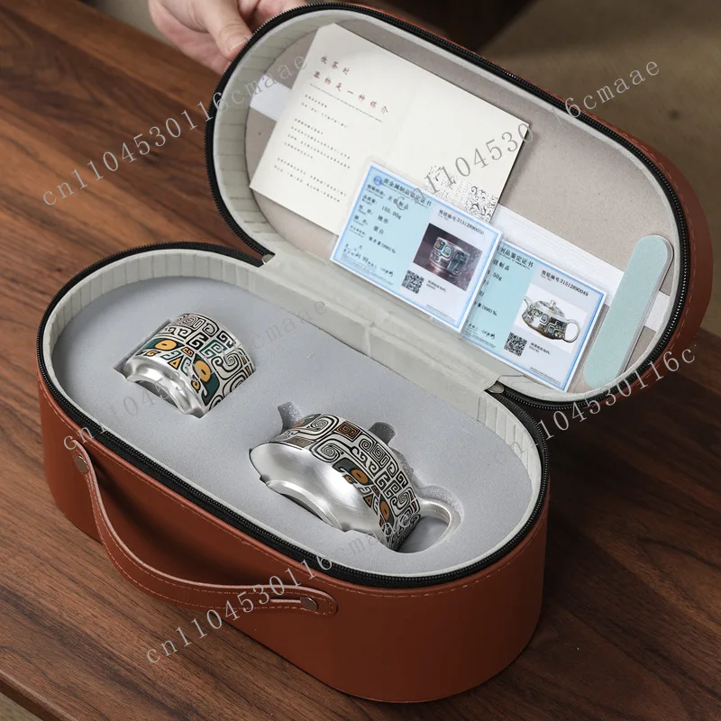 999 Sterling Silver, A Pot and A Cup of Ceramic Gold and Silver Wrong Pattern Office Gift, Portable Travel Kung Fu Tea Set