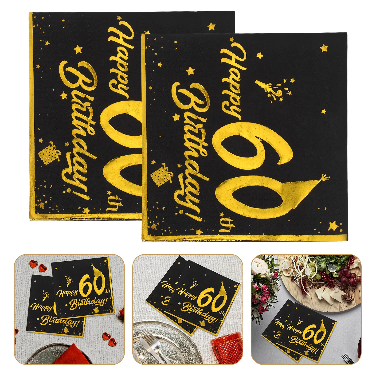 40 pçs 60th aniversário guardanapos folha de ouro elegante papel descartável decorações de festa macio grosso absorvente grandes guardanapos de jantar