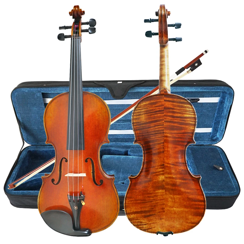 

Sinomusik Satin Antique Handmade Oil Violin Carved Solid SpruceTop Ebony Fingerboard with Free Hard Case and Brazilwood Bow