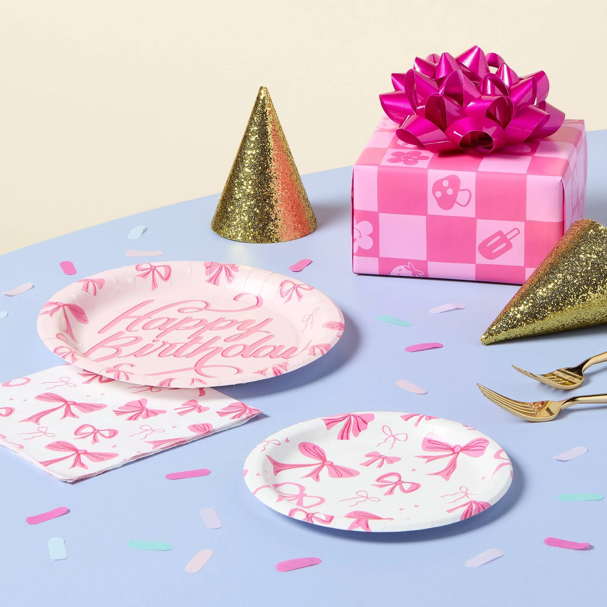 30ct Pink Bow Birthday Lunch Napkins, Soft 2-Ply Paper Party Tableware For Cake, Snacks, And Celebrations