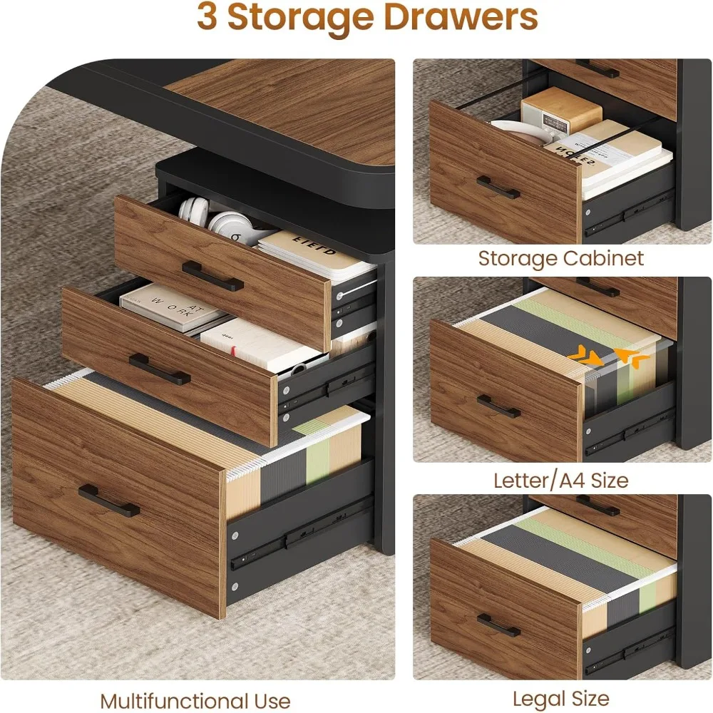 Офисный стол 70,9 дюймов, большой компьютерный стол с выдвижными ящиками и боковым шкафом для документов, офисный стол со съемными полками, бизнес-ф