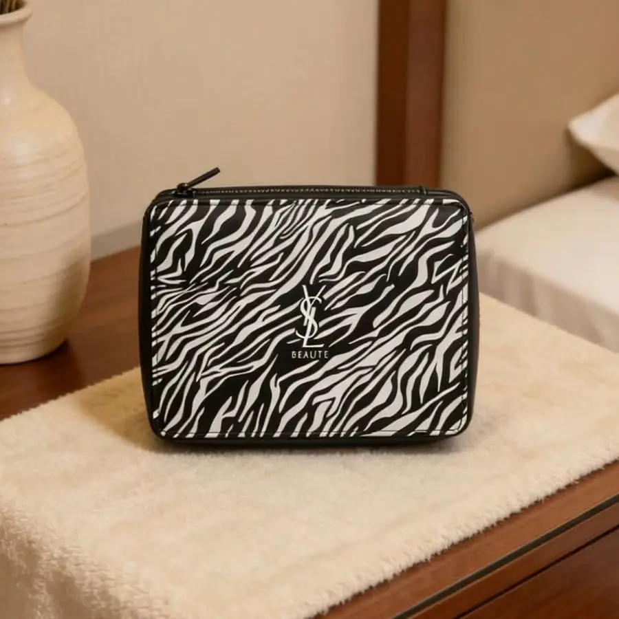 YSL Black White Zebra Print Top DIY Handle Cosmetic Bag Large Capacity Multi-use Daily Commute Shopping Premium Gift for Her