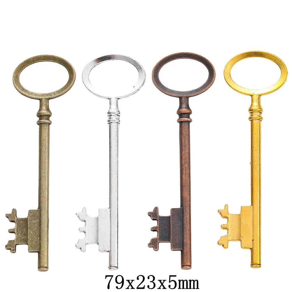 4PCS 79*23MM Große Runde Schlüssel Charms Antike Splitter Bronze Farbe Charm Anhänger Für Armband Schmuck erkenntnisse – Detail 2