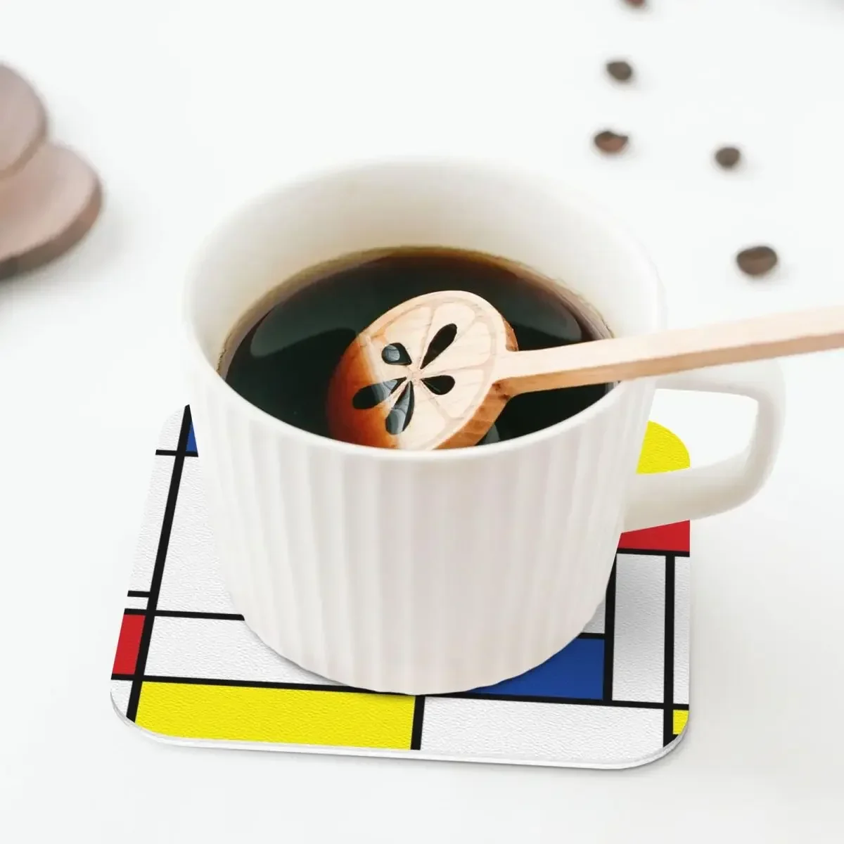 Mondrian Minimalist De Stijl Modern Art I.I Fatfatin Coasters Kitchen Placemats Cup Coffee Mats For Home Tableware Pads Set of 4