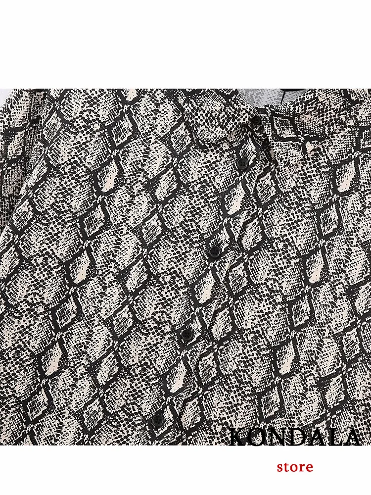 KONDALA Vintage Snake Print Women Blouse Turn-down Collar Single Breasted Loose Blouse Fashion 2023 Autumn Elegant Shirts