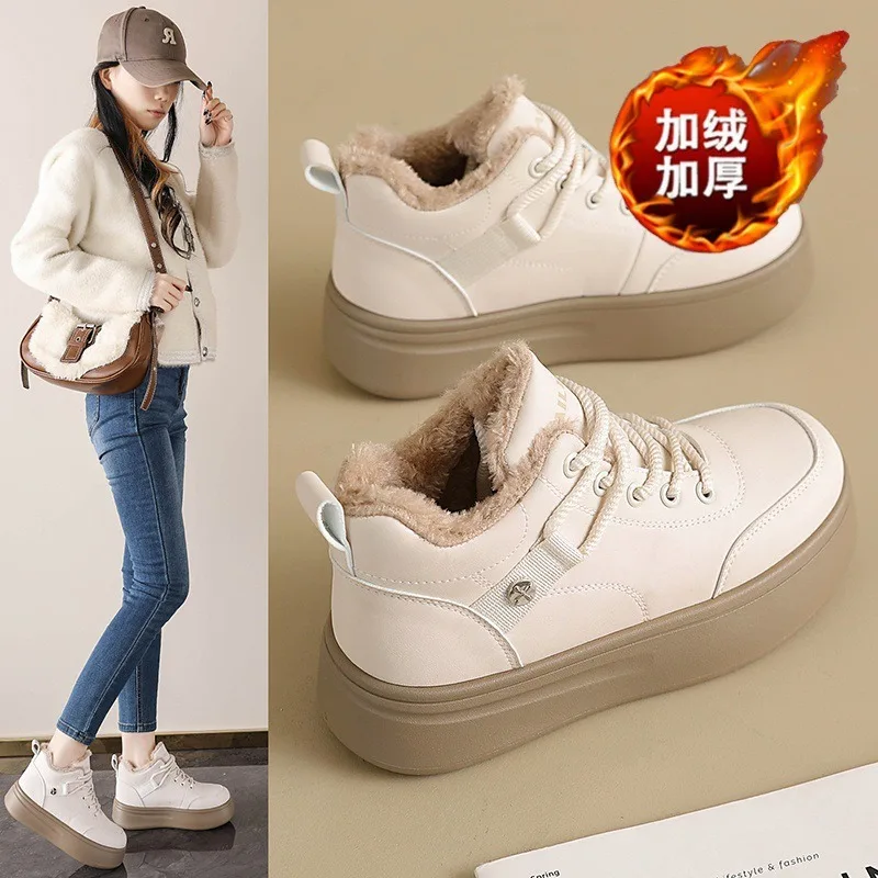 

Женские зимние высокие зимние ботинки из мягкой кожи и бархатной теплой подкладки, толстая подошва, дизайн на шнуровке до щиколотки, стильный универсальный для холода