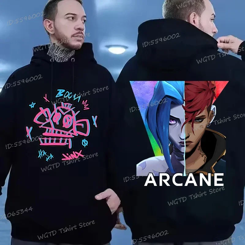 Game Arcane Jinx Anime Men Women Hoodies Long Sleeve Loose Sweatshirt Unisex Autumn Winter Streetwear Arcane Jinx Fans Hooded