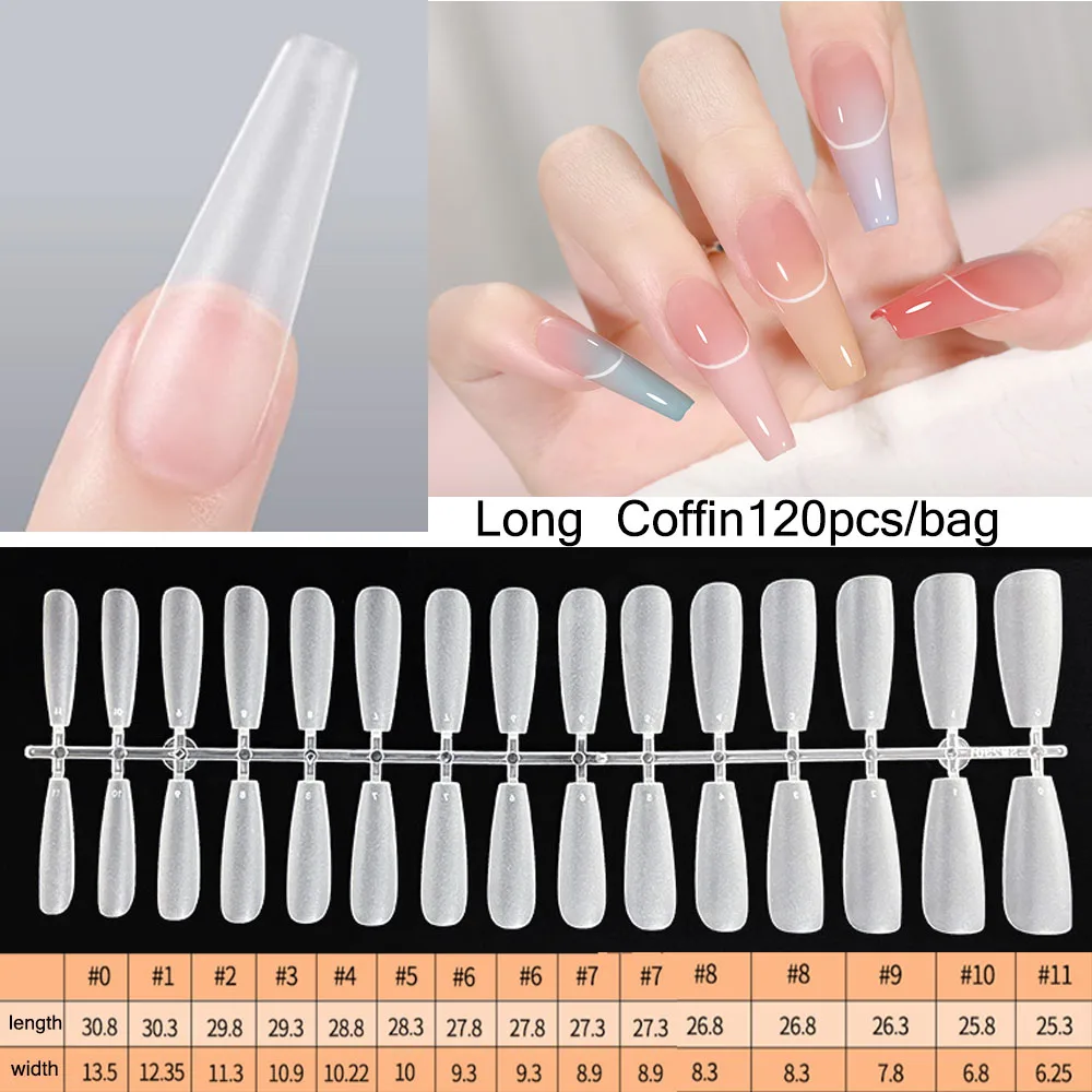 Transparente Press-On curto T-Shaped unhas postiças dicas, gota de água, adesivo completo para cobertura de unhas, 120pcs