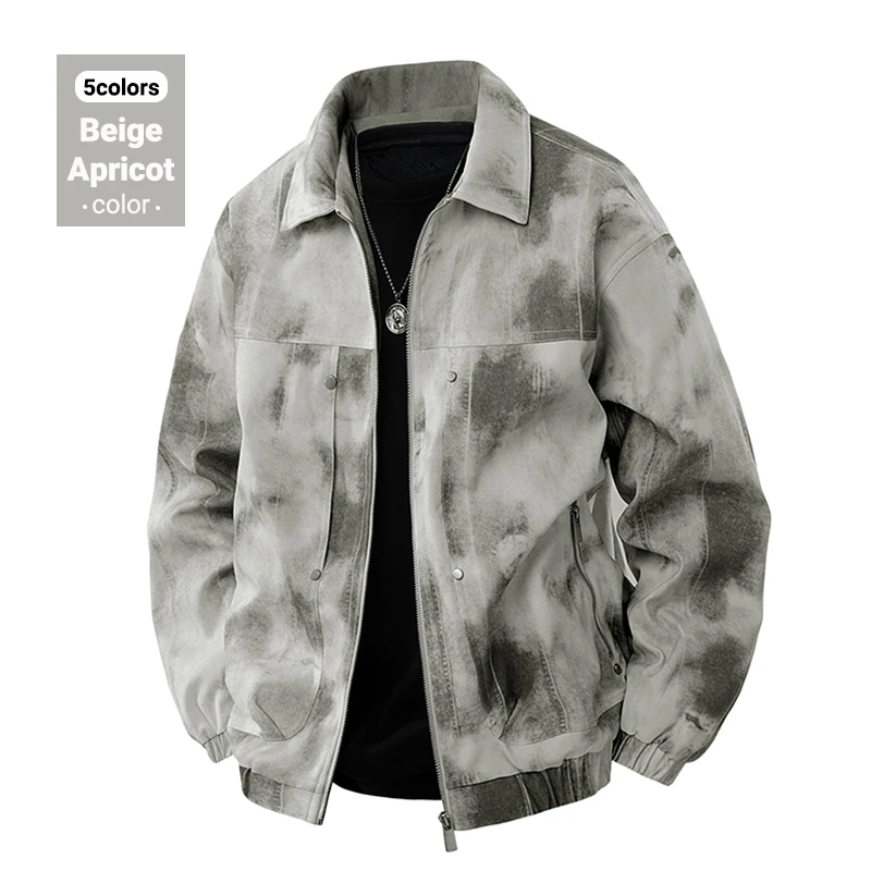 New Men's Jacket Stylish Korean-inspired Fall/Winter Collared Casual Tie-Dye Outerwear Men's Streetwear Men's Outerwear