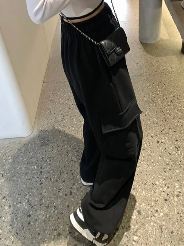 Calças casuais chiques com cinto de cintura alta American Sle Faionable Calças de trabalho de pernas largas com grandes chuteiras para mulheres