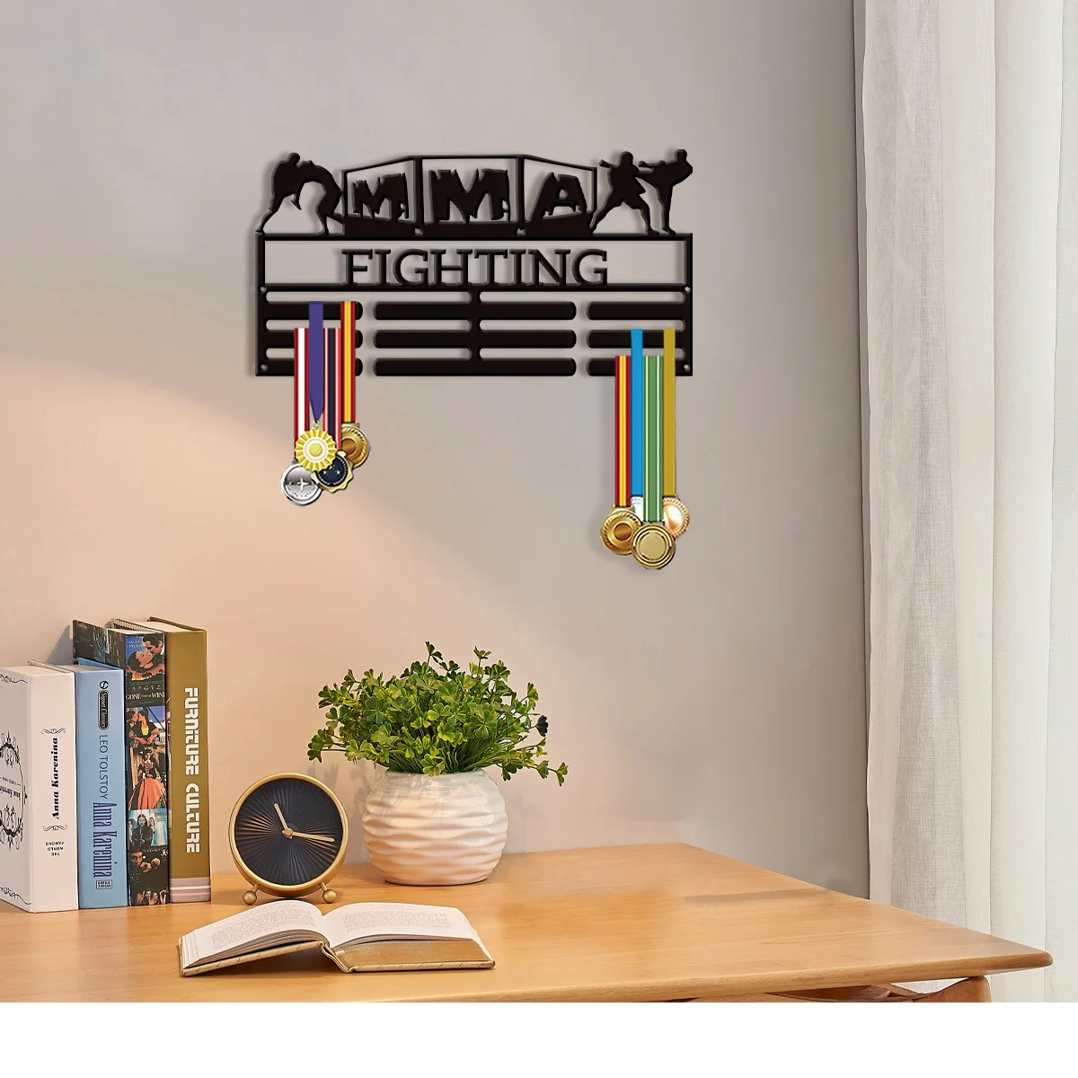 A customized Honor item Free fighter athlete Customized medal storage rack, name ribbon rack, sports award organizer, space sav view 3
