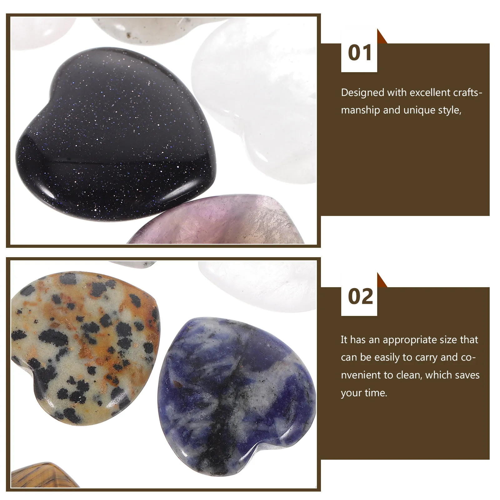 15Pcs Crystal Stone Hearts Meaningful Blessing Decor Heart Shaped Natural Crystals for Table Desk Shelf Crystal Ornament