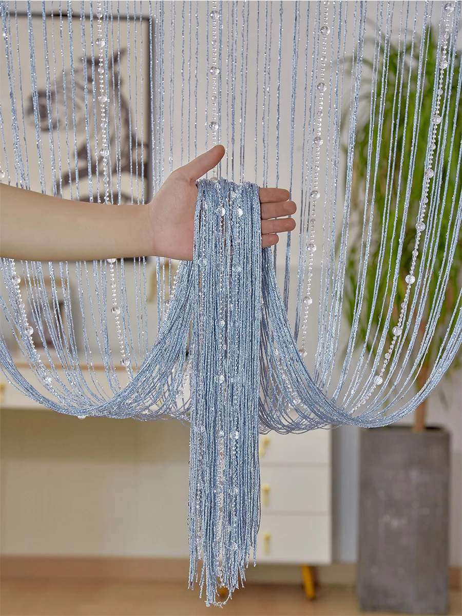 Crystal bead string curtain 1X2 M Tassel fringe door curtain for white salon and sheer wedding decoration living room divider