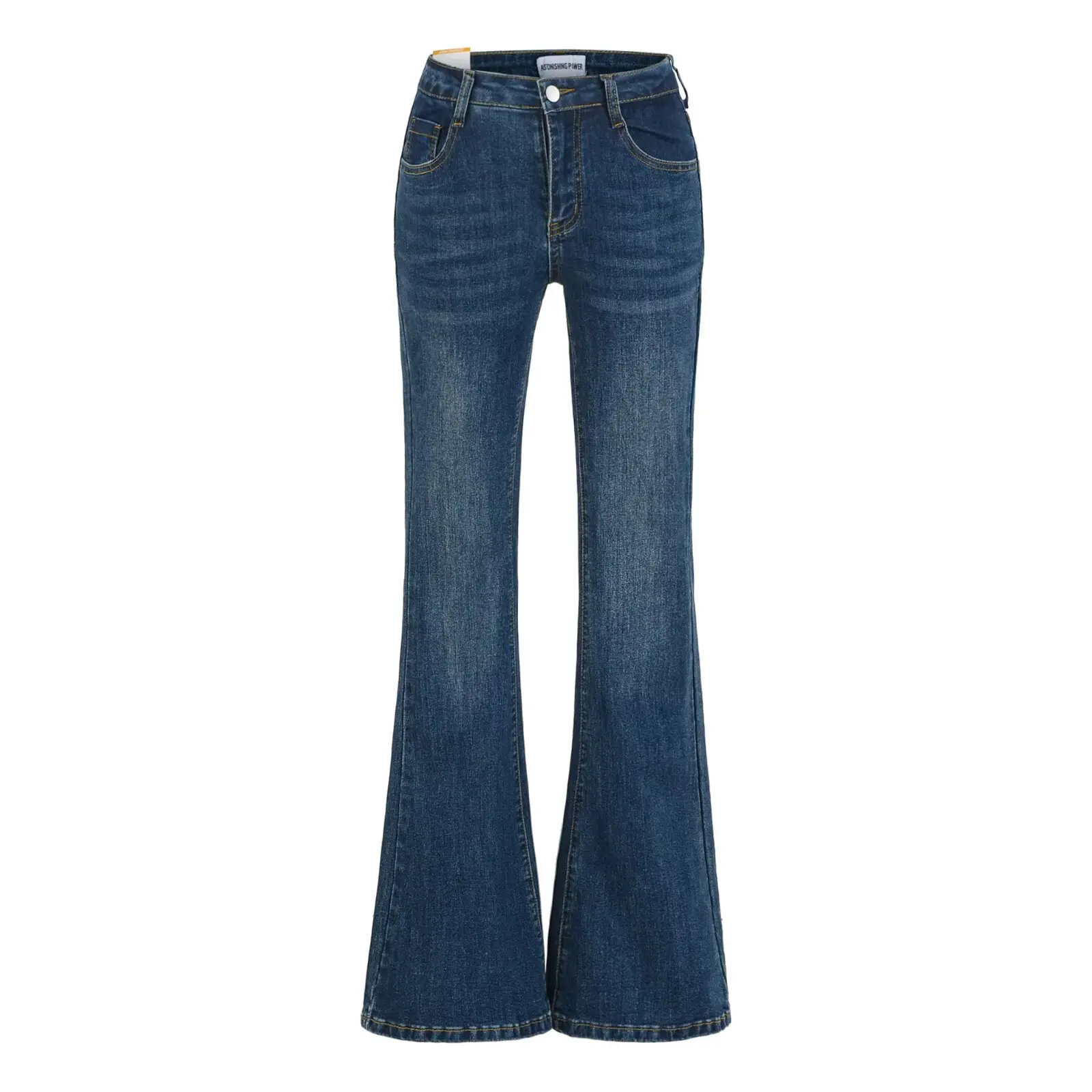 American Style Vintage Washed mid Low Waist Bell Bottom Jeans Women's Autumn Versatile Slimming Casual Floor Length Pants